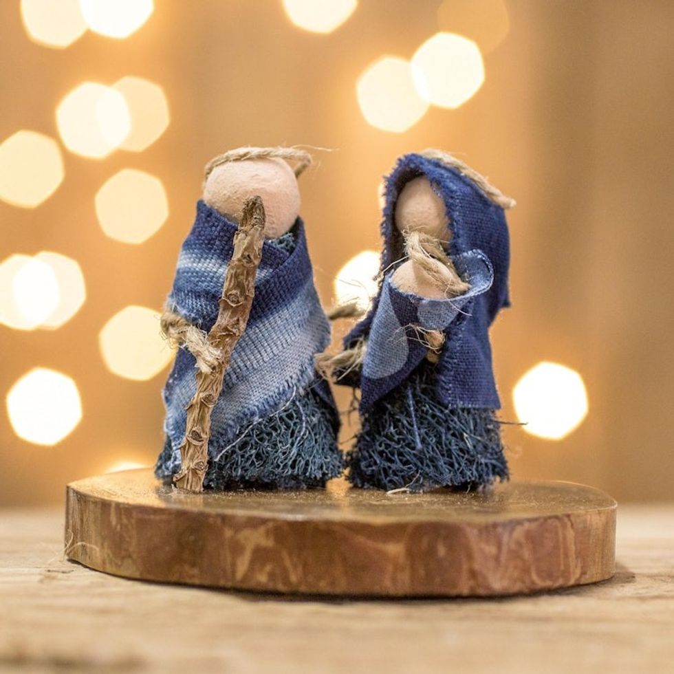 Natural Fiber Nativity Sculpture with Indigo Cotton Accents 'Dream of Love'