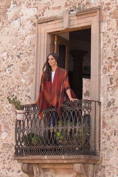 Alternate image for Artisan Crafted Rayon Ruana from Guatemala Fiery Ethereal Inspiration