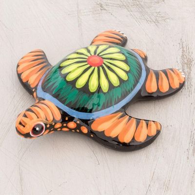 Alternate image for Floral Ceramic and Resin Sea Turtle Figurine in Black Life of the Ocean in Black
