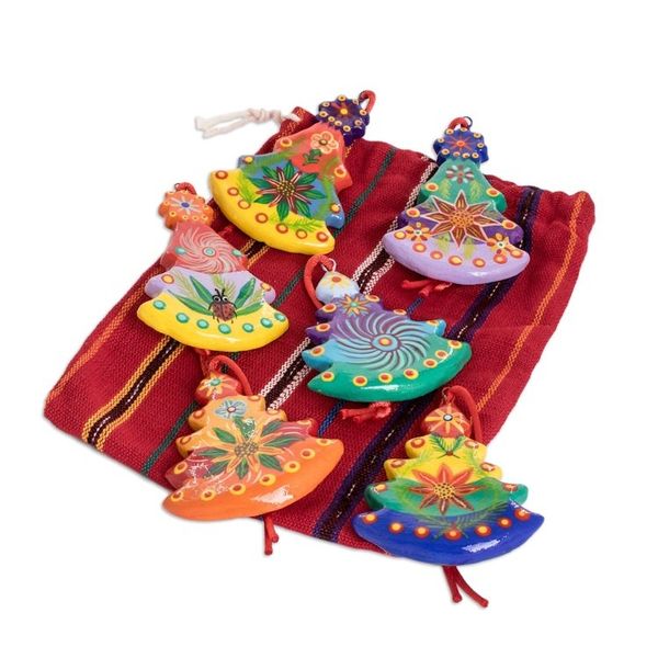 Alternate image for Hand Painted Ceramic Tree Ornaments Set of 6 Christmas Tree