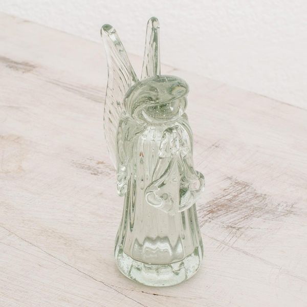 Alternate image for Handblown Recycled Glass Angel Figurine from Guatemala Crystalline Angel