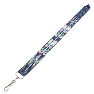 Alternate image for Guatemalan Handmade Blue Beaded Neck Lanyard Keychain Holder Handy and Charming