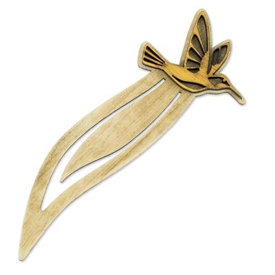 Alternate image for Handcrafted Recycled Teak Hummingbird Theme Bookmark Hummingbird in Flight