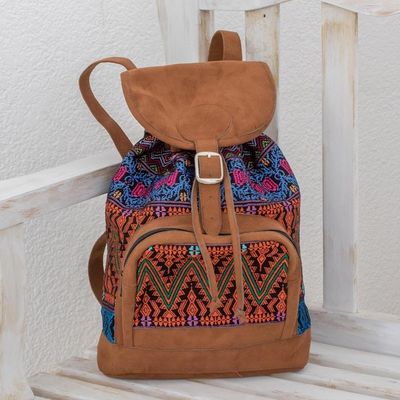Alternate image for Handwoven Multicolored Cotton Backpack from Guatemala Multicolored Night
