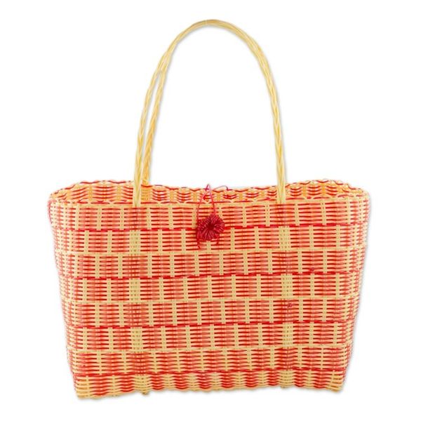 Alternate image for Handwoven Tote in Strawberry Red and Cornsilk Delightful Day in Strawberry