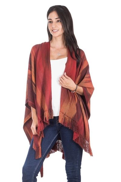 Alternate image for Artisan Crafted Rayon Ruana from Guatemala Fiery Ethereal Inspiration