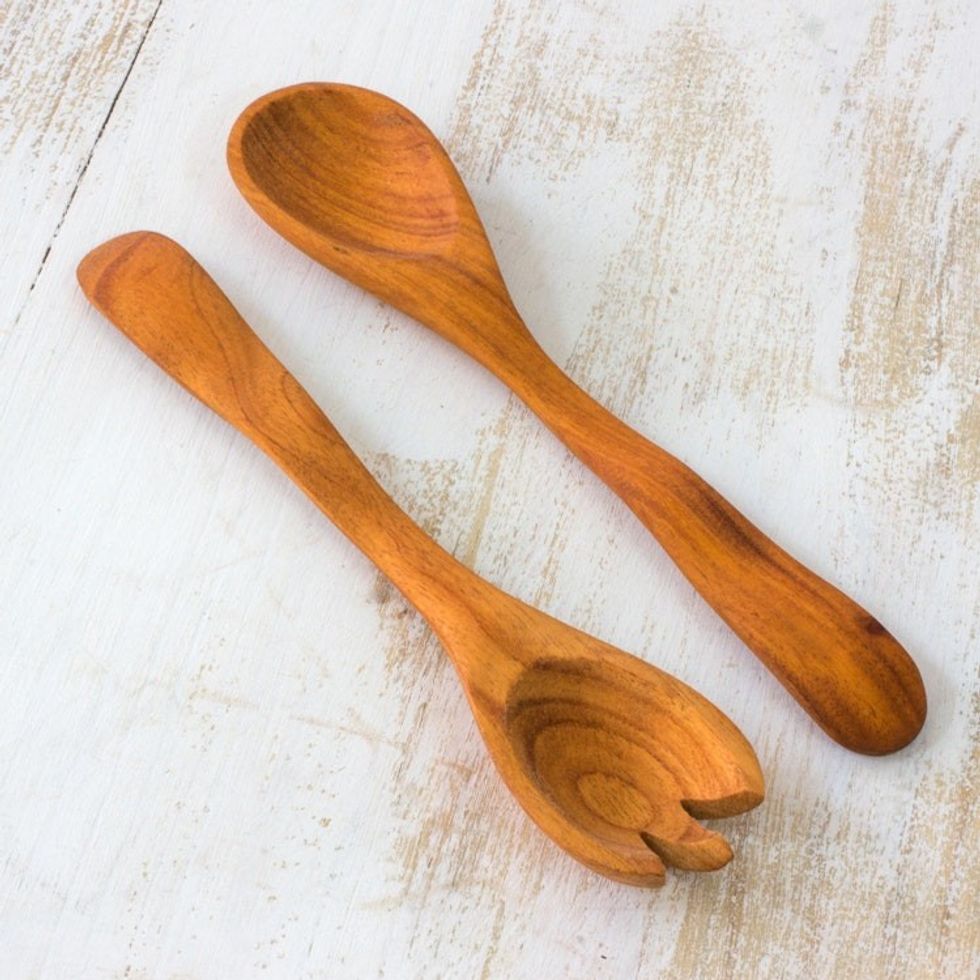 Collectible Wood Salad Serving Set 'Forest Whisper'