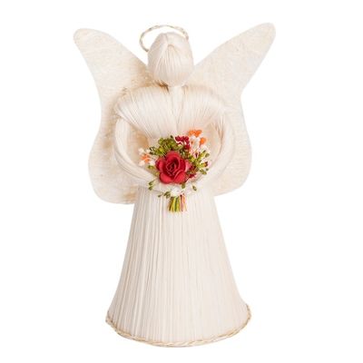 Alternate image for Handcrafted Natural Fiber White Angel with Bouquet Angel with Flowers
