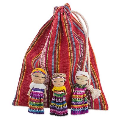 Alternate image for Set of 12 Guatemalan Worry Dolls with Pouch in 100 Cotton The Worry Doll League
