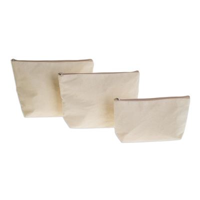 Alternate image for Artisan Crafted Cotton Cosmetic Travel Bags Set of 3 Happiness