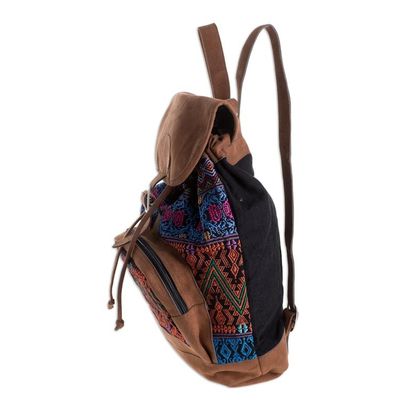 Alternate image for Handwoven Multicolored Cotton Backpack from Guatemala Multicolored Night