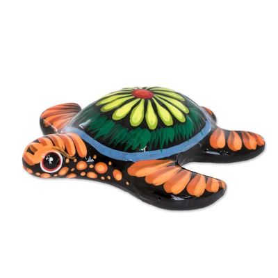 Alternate image for Floral Ceramic and Resin Sea Turtle Figurine in Black Life of the Ocean in Black