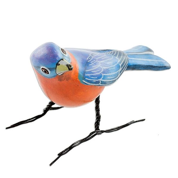 Alternate image for Guatemalan Handmade Eastern Bluebird Ceramic Bird Figurine Eastern Bluebird
