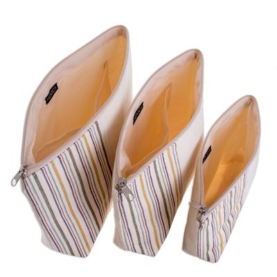 Alternate image for Artisan Crafted Cotton Cosmetic Travel Bags Set of 3 Happiness