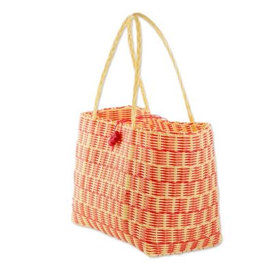 Alternate image for Handwoven Tote in Strawberry Red and Cornsilk Delightful Day in Strawberry