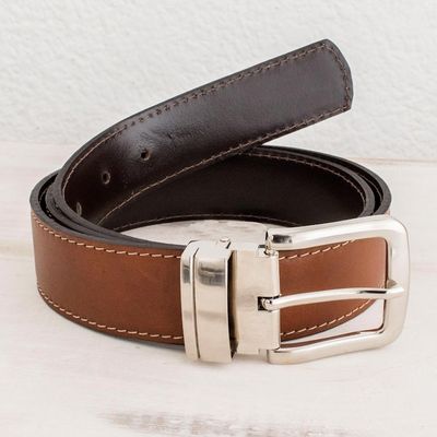 Alternate image for Artisan Crafted Reversible Mens Belt Advocate in Warm Brown