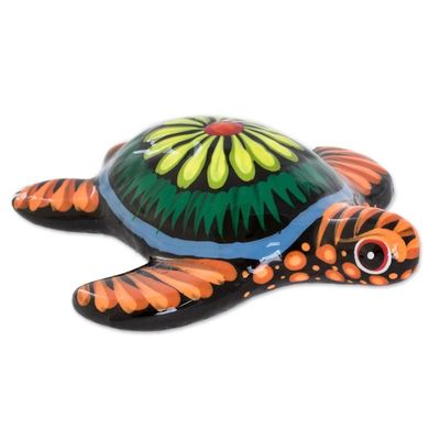 Alternate image for Floral Ceramic and Resin Sea Turtle Figurine in Black Life of the Ocean in Black