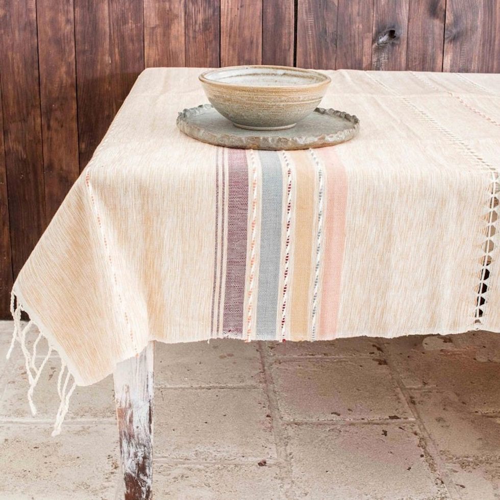 Handloomed Peach Tablecloth 'Comalapa Peach'