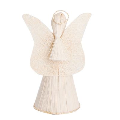 Alternate image for Handcrafted Natural Fiber White Angel with Bouquet Angel with Flowers