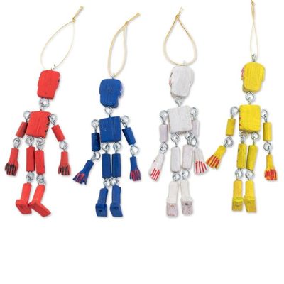 Alternate image for Wood Floral Skeleton Ornaments from Guatemala Set of 4 Colorful Tradition