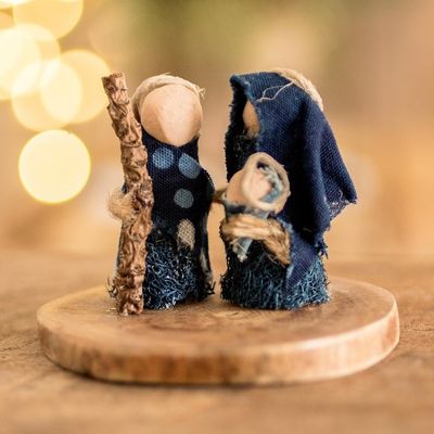Alternate image for Natural Fiber Nativity Sculpture with Indigo Cotton Accents Dream of Love