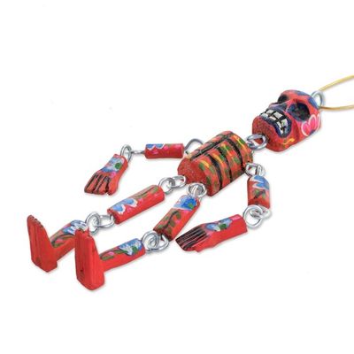 Alternate image for Wood Floral Skeleton Ornaments from Guatemala Set of 4 Colorful Tradition