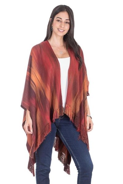 Alternate image for Artisan Crafted Rayon Ruana from Guatemala Fiery Ethereal Inspiration