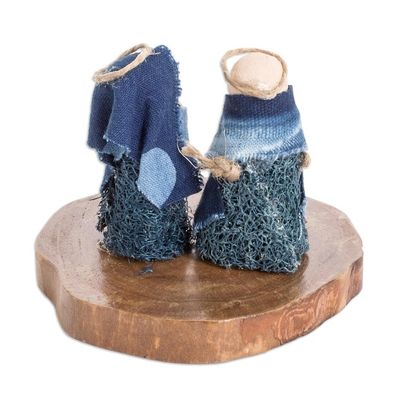 Alternate image for Natural Fiber Nativity Sculpture with Indigo Cotton Accents Dream of Love