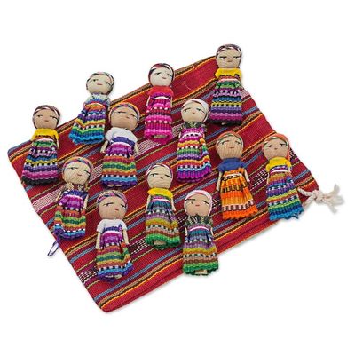 Alternate image for Set of 12 Guatemalan Worry Dolls with Pouch in 100 Cotton The Worry Doll League