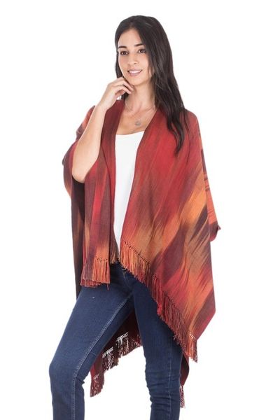 Alternate image for Artisan Crafted Rayon Ruana from Guatemala Fiery Ethereal Inspiration