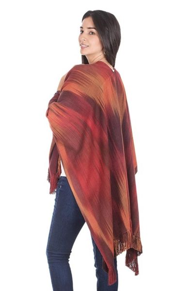Alternate image for Artisan Crafted Rayon Ruana from Guatemala Fiery Ethereal Inspiration