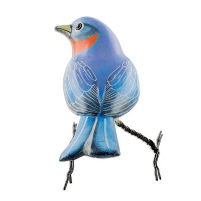 Alternate image for Guatemalan Handmade Eastern Bluebird Ceramic Bird Figurine Eastern Bluebird