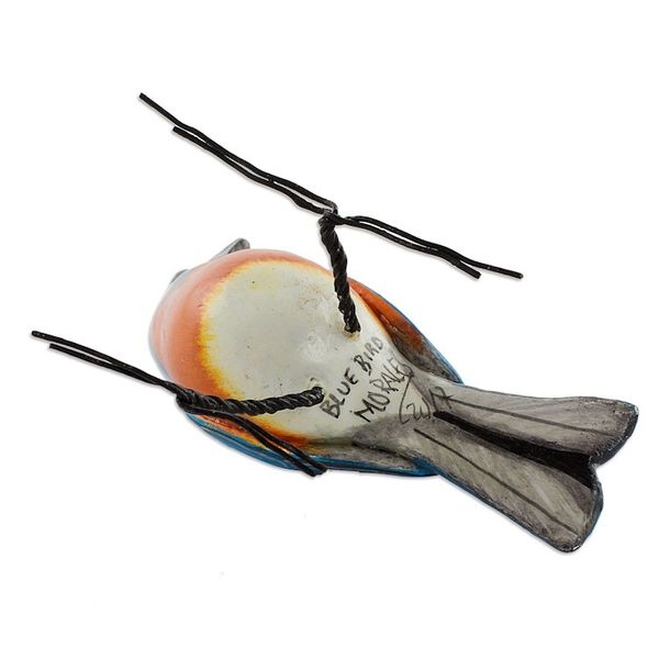 Alternate image for Guatemalan Handmade Eastern Bluebird Ceramic Bird Figurine Eastern Bluebird