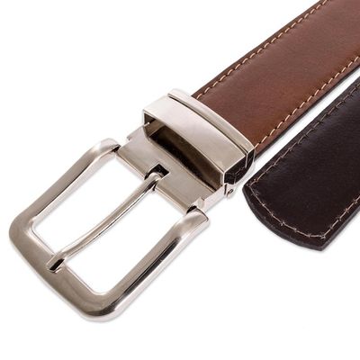 Alternate image for Artisan Crafted Reversible Mens Belt Advocate in Warm Brown