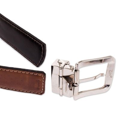 Alternate image for Artisan Crafted Reversible Mens Belt Advocate in Warm Brown