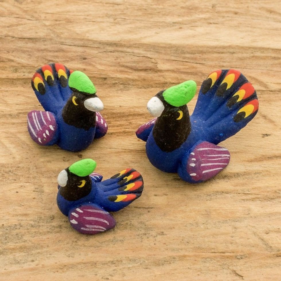 Set of 3 Hand-painted Turkey-themed Ceramic Figurines 'Turkey Family'