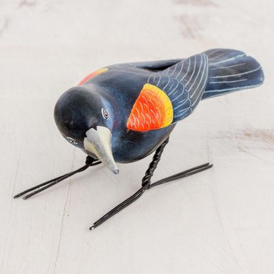 Alternate image for Ceramic Figurine of a Red-Winged Blackbird from Guatemala Red-Winged Blackbird