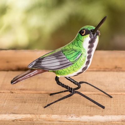 Alternate image for Guatemalan Handmade Mango Hummingbird Ceramic Bird Figurine Mango Hummingbird