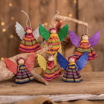 Main image for Cultural Cotton Angel Ornaments from Guatemala Set of 6 Quitapenas Angels