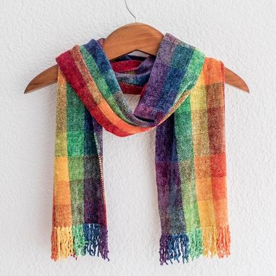 Alternate image for Guatemalan Rainbow Colored Rayon Chenille Scarf Gift of the Rainbow