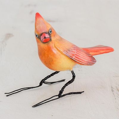 Alternate image for Handmade Cardinal Clay Bird Figurine from Guatemala Cardinal Beauty