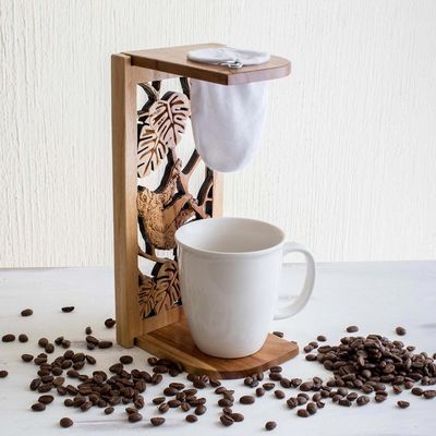 Alternate image for Hand Carved Teak Wood Drip Coffee Stand Jungle Sloth