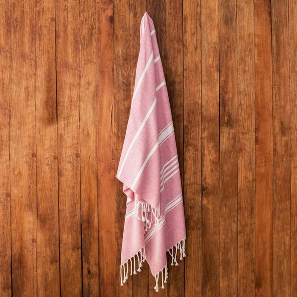 Alternate image for Striped Cotton Beach Towel in Crimson from Guatemala Sweet Relaxation in Crimson