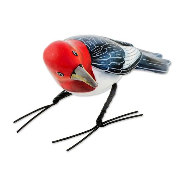 Alternate image for Ceramic Figurine of a Red Headed Woodpecker from Guatemala Red Headed Woodpecker