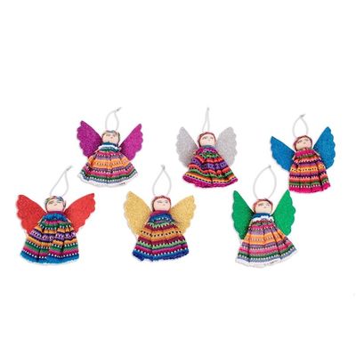Alternate image for Cultural Cotton Angel Ornaments from Guatemala Set of 6 Quitapenas Angels