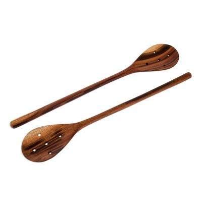 Alternate image for Handcarved Wood Slotted Spoons Pair Peten Delight