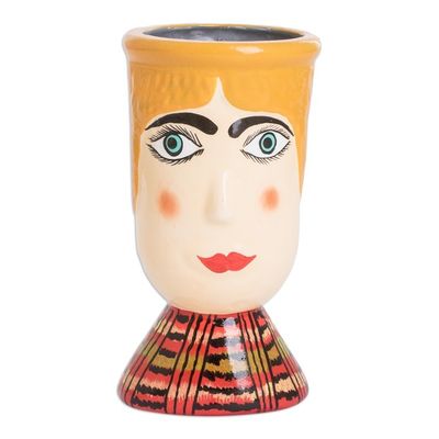 Alternate image for Hand-Painted Warm-Toned Ceramic Flower Pot from Guatemala San Antonios Giant