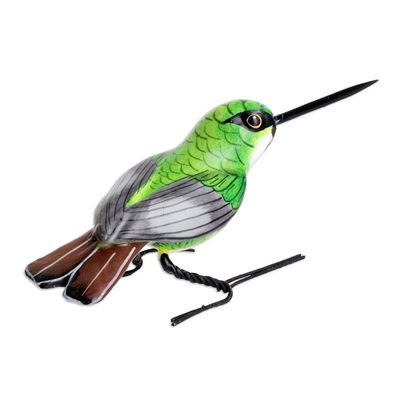 Alternate image for Guatemalan Handmade Mango Hummingbird Ceramic Bird Figurine Mango Hummingbird