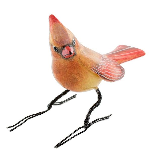 Alternate image for Handmade Cardinal Clay Bird Figurine from Guatemala Cardinal Beauty