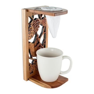 Alternate image for Hand Carved Teak Wood Drip Coffee Stand Jungle Sloth